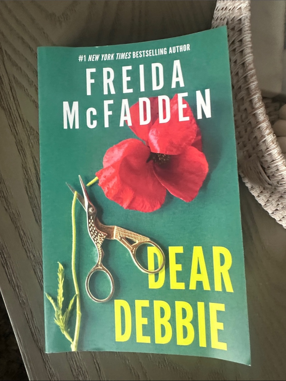 Dear Debbie by Freida McFadden — Green Cover with Red Poppy